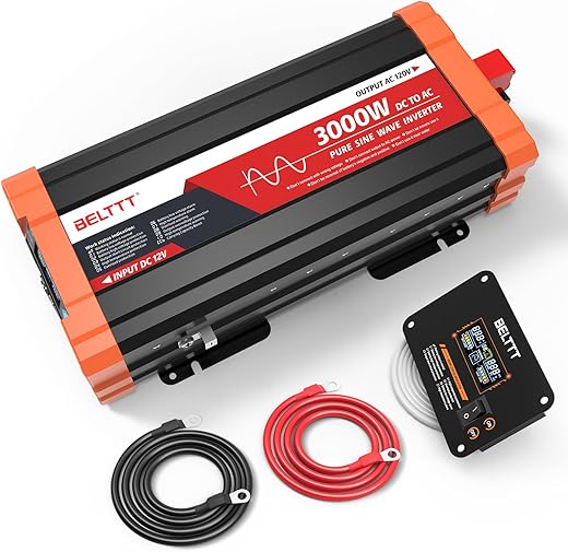 2025 Buyer’s Guide: Best 3000W RV Inverters 2 BELTTT 3000W Pure Sine Wave Inverter 12V DC to 120V AC for RV, Truck, Off-Grid, Home, Solar Car Power Inverter with Dual AC, 20A Socket, 5V 2.1A USB, Hardwire Port, Remote Controller 23Ft Cable