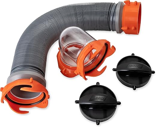 Camco 3-Foot Super Heavy-Duty Tote Tank Sewer Hose Kit | 18mil HTS Vinyl (39645), Black