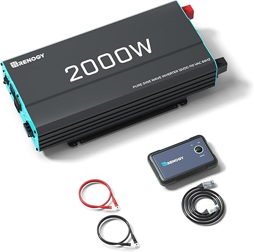 Best 2000W RV Inverters – 2025 Guide 2 Renogy Inverter P2 2000W Pure Sine Wave Inverter 12V DC to 110V AC Converter, Off-Grid Solar Power Inverters for Vehicles, Truck, RV, Home, with Built-in 5V/2.1A USB / Hardwire Port, Remote Controller