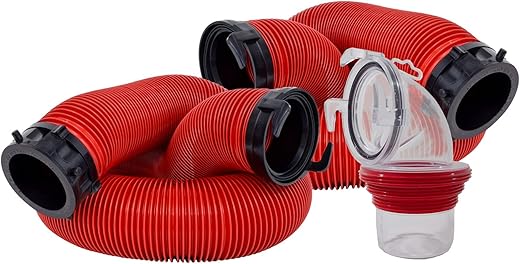 Valterra EZ Coupler 20-Foot RV Sewer Hose Kit for RV Camper, Includes 2 Attachable 10-Foot Hoses with Rotating Fittings and 90 Degree Clearview Sewer Adapter